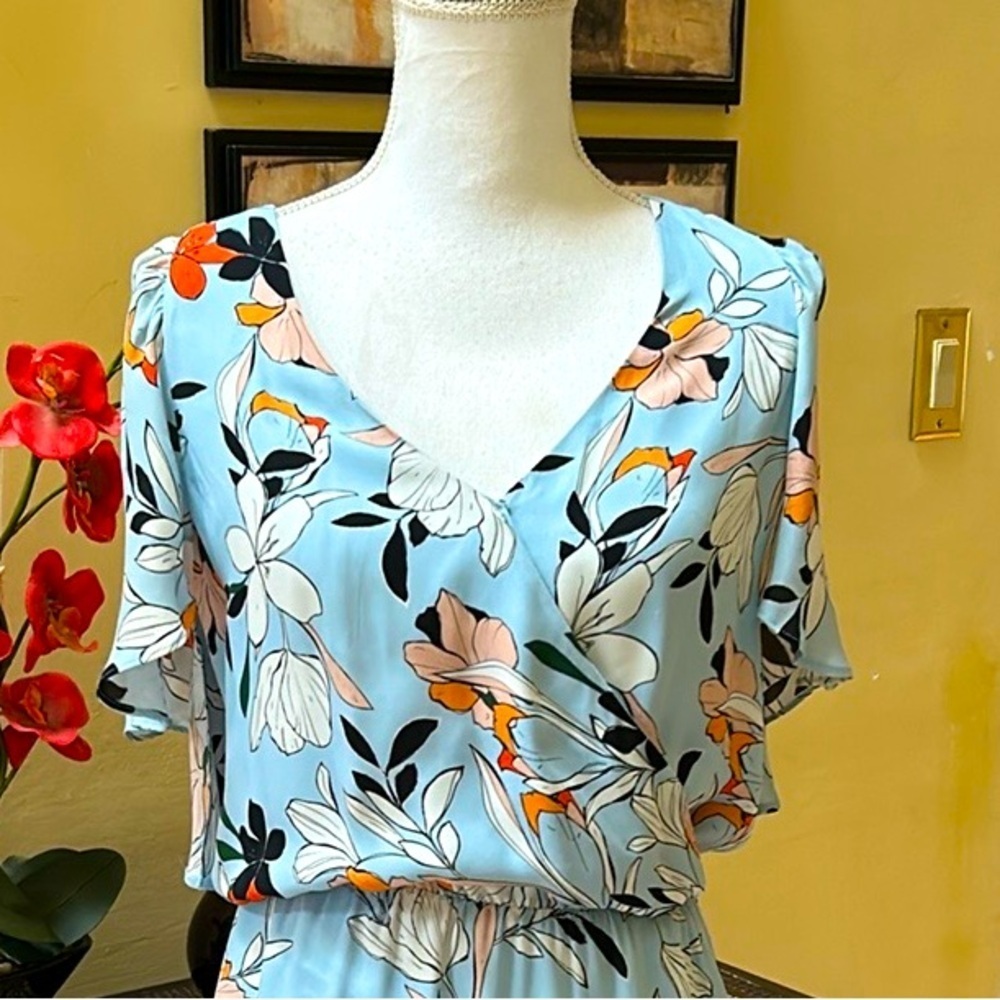 Parker Womens Demi Blue Orange Floral Botanical Silk Hi Lo Wrap Maxi Dress Sm - Picture 4 of 15